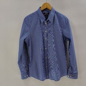 CHAPS Button Up Size Large Blue White Stripe No Iron